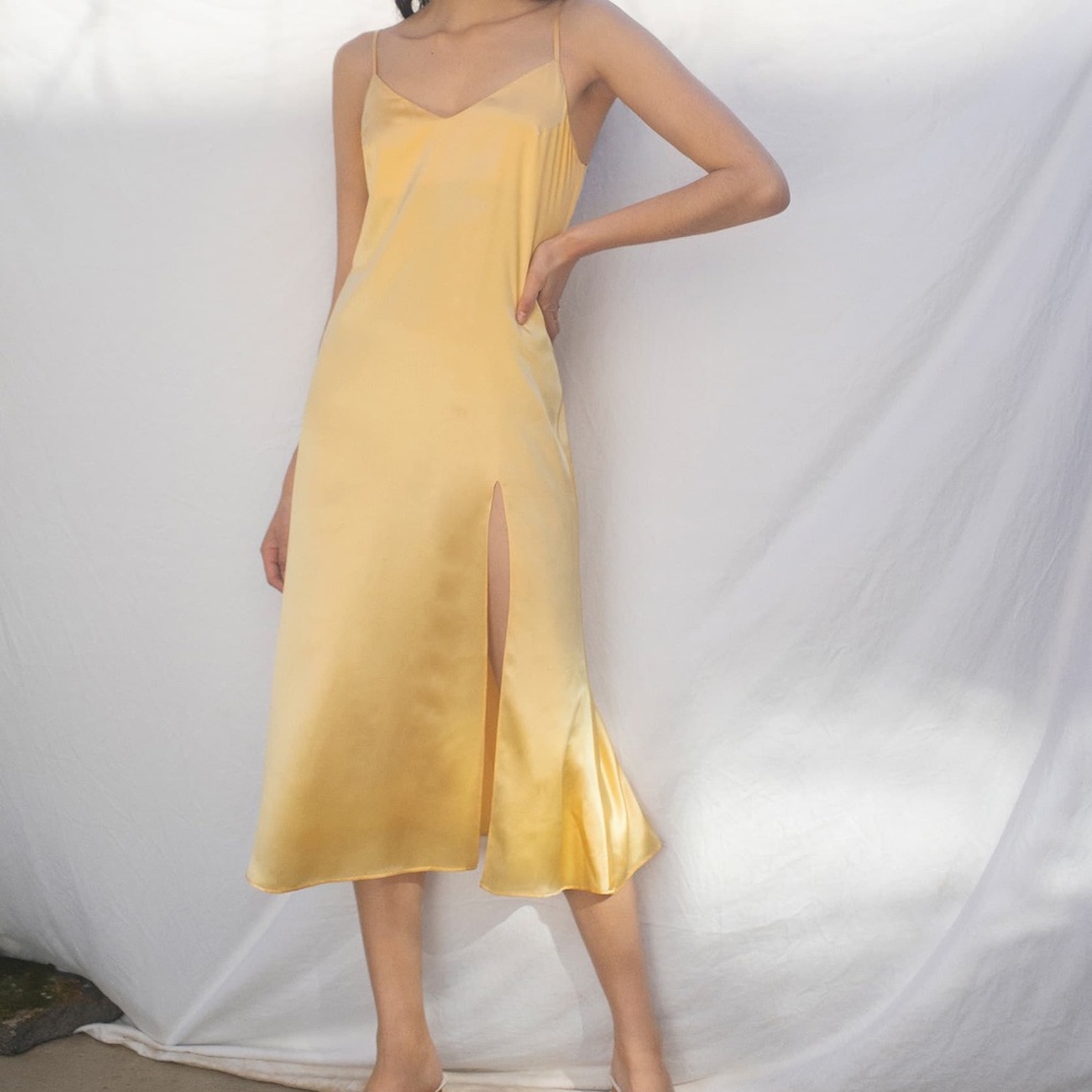 Reformation 100% silk yellow midi dress